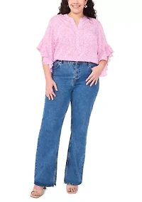 Plus 3/4 Flutter Sleeve Blouse