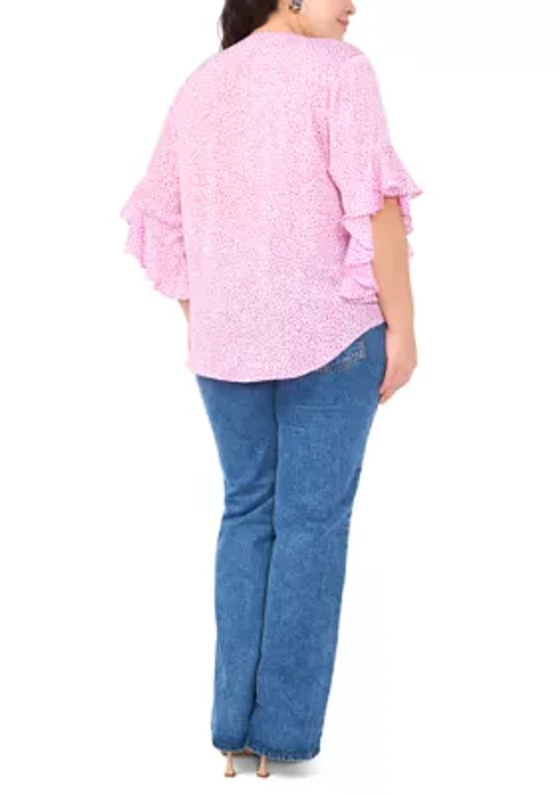 Plus 3/4 Flutter Sleeve Blouse