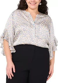 Plus 3/4 Flutter Sleeve Blouse