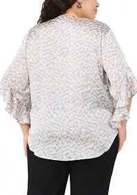 Plus 3/4 Flutter Sleeve Blouse