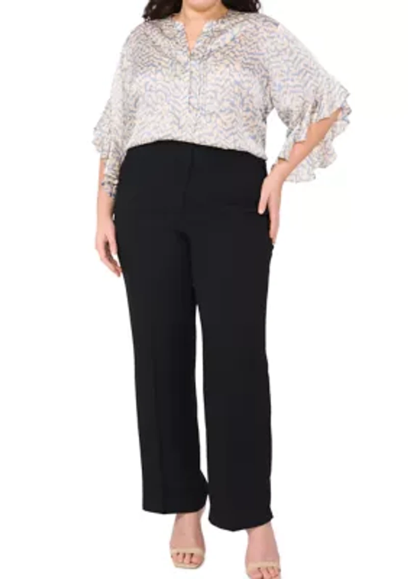 Plus 3/4 Flutter Sleeve Blouse