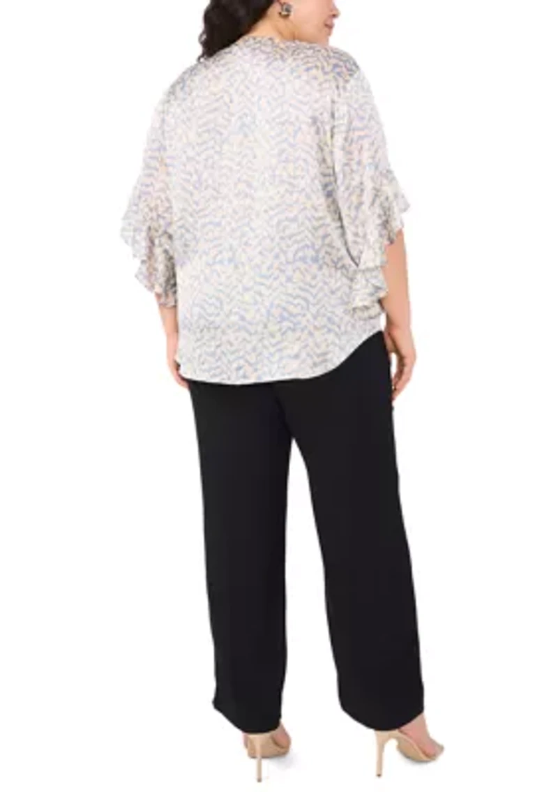 Plus 3/4 Flutter Sleeve Blouse