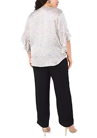 Plus 3/4 Flutter Sleeve Blouse