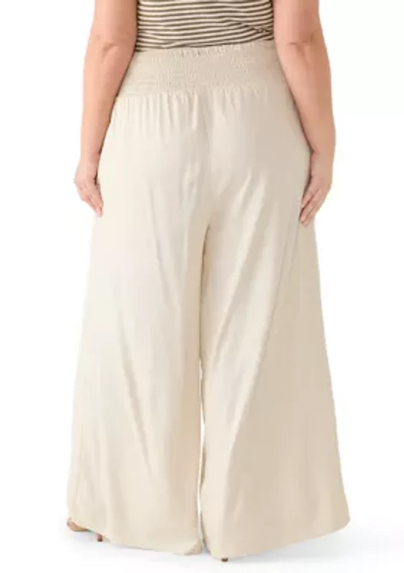 Plus Smocked Waist Flowy Linen Dress