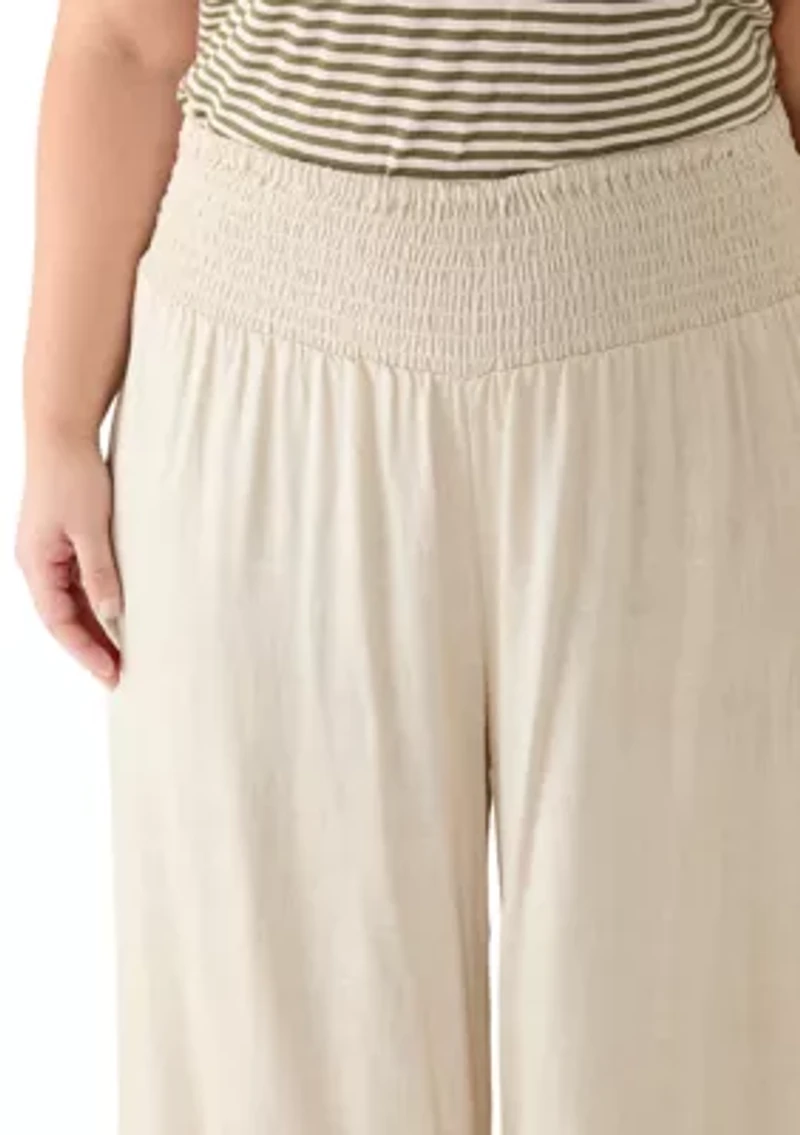 Plus Smocked Waist Flowy Linen Dress
