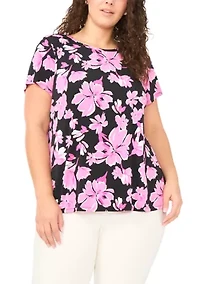 Plus Short Sleeve Crew Neck Split Back Top