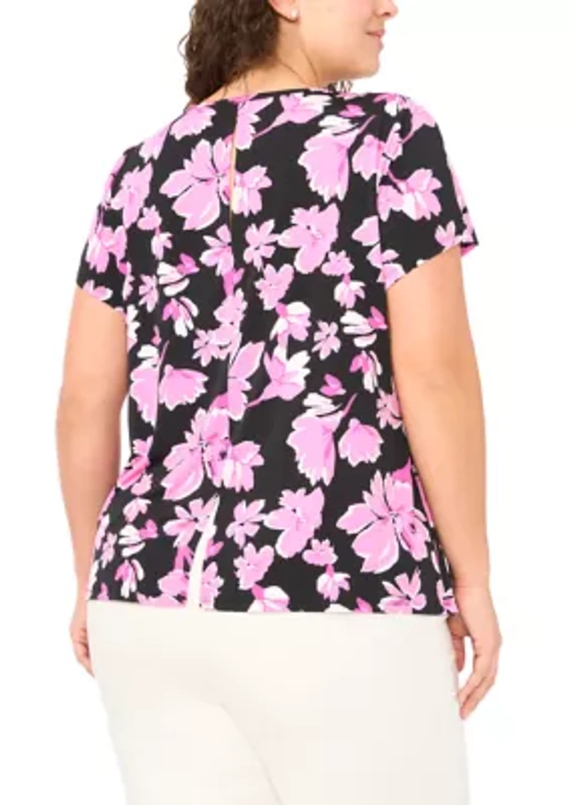 Plus Short Sleeve Crew Neck Split Back Top