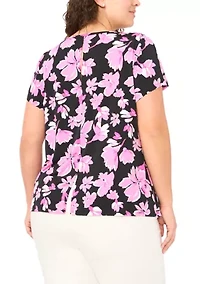 Plus Short Sleeve Crew Neck Split Back Top