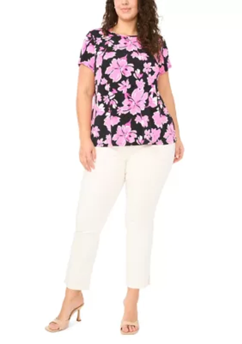 Plus Short Sleeve Crew Neck Split Back Top