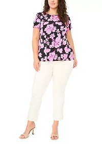 Plus Short Sleeve Crew Neck Split Back Top