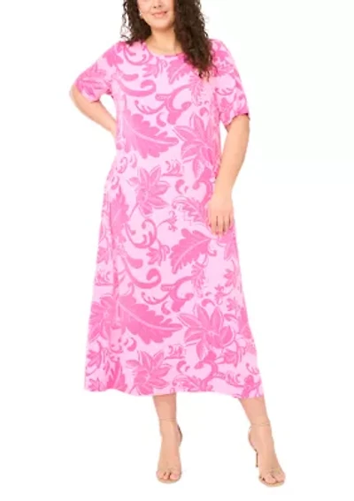 Plus Short Sleeve Crew Neck Maxi Dress