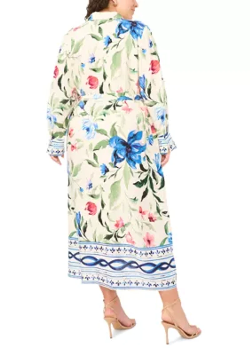 Plus Sleeve Challis Long Collared Dress