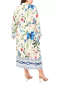 Plus Sleeve Challis Long Collared Dress