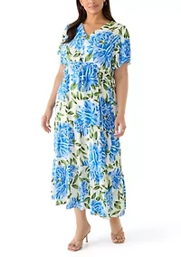 Plus Challis Flutter Sleeve Tiered Dress