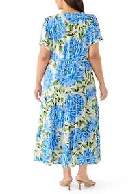 Plus Challis Flutter Sleeve Tiered Dress