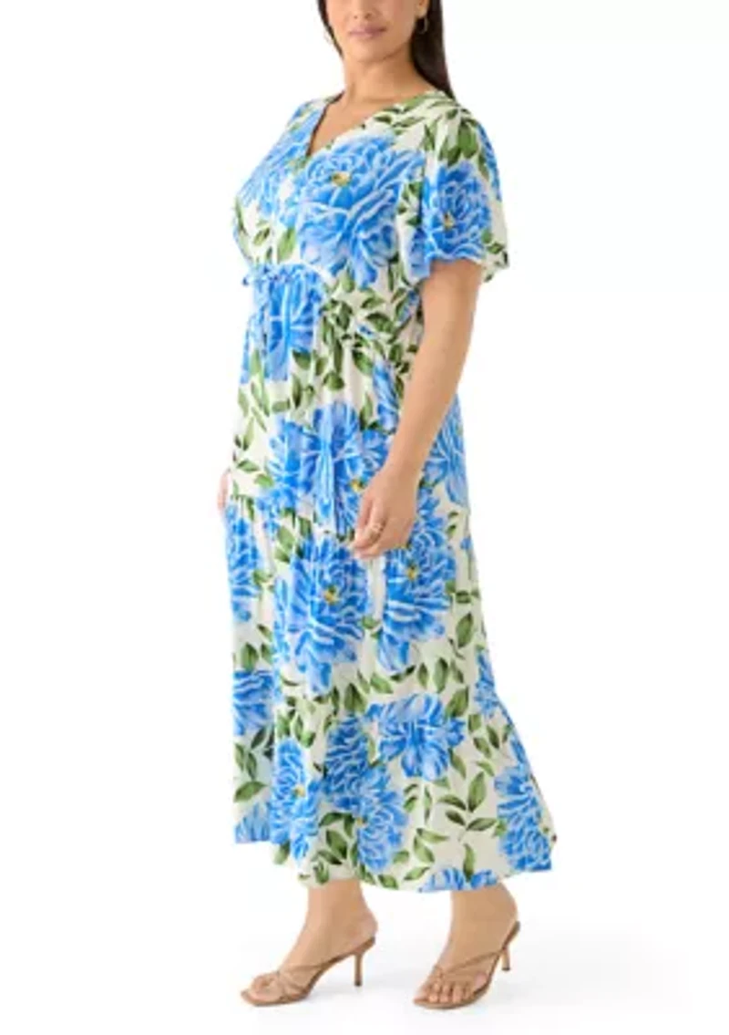 Plus Challis Flutter Sleeve Tiered Dress
