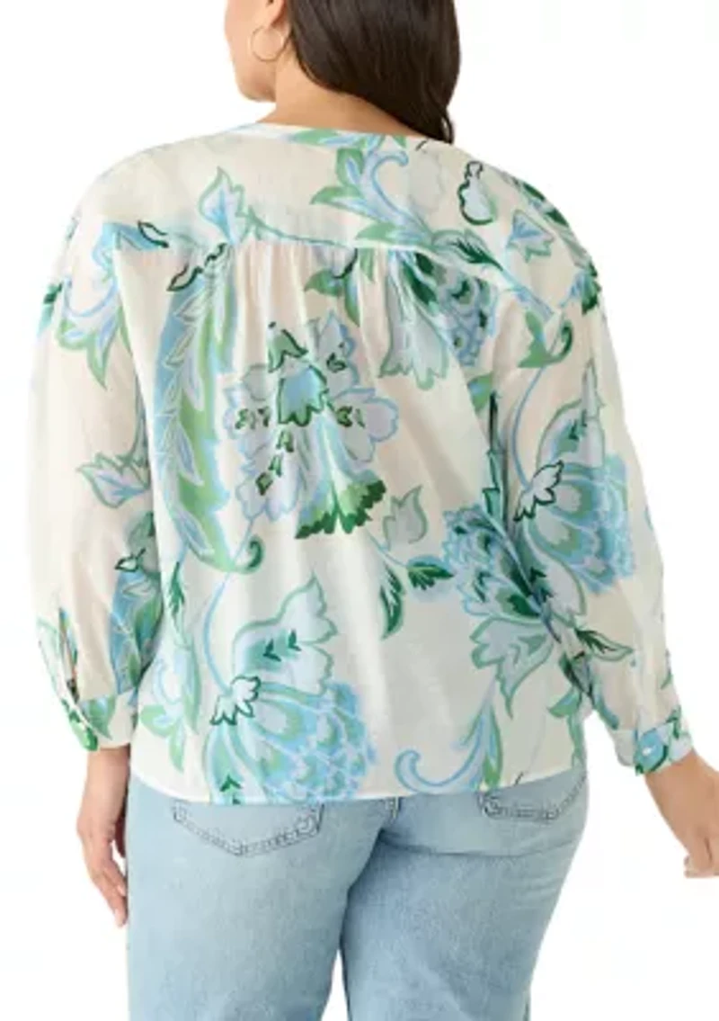 Plus Long Sleeve Sheer Button Down Shirt
