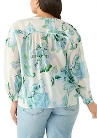 Plus Long Sleeve Sheer Button Down Shirt