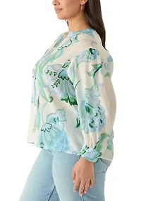 Plus Long Sleeve Sheer Button Down Shirt