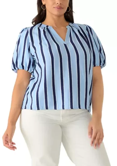 Plus Short Sleeve Organdy Puff Top