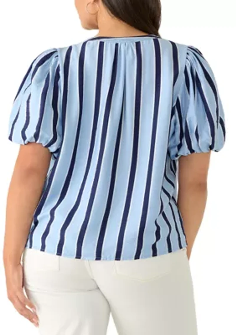 Plus Short Sleeve Organdy Puff Top