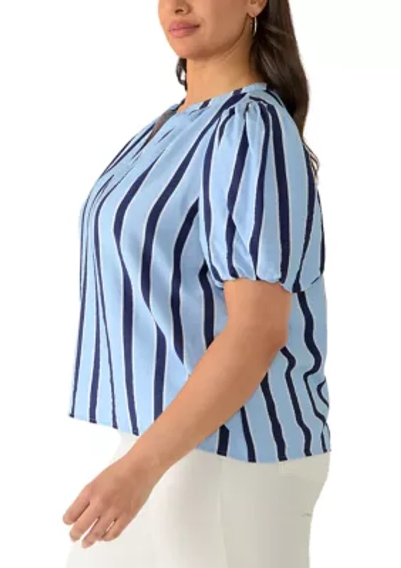 Plus Short Sleeve Organdy Puff Top