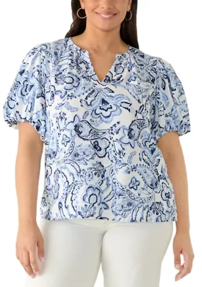 Plus Short Sleeve Organdy Puff Top