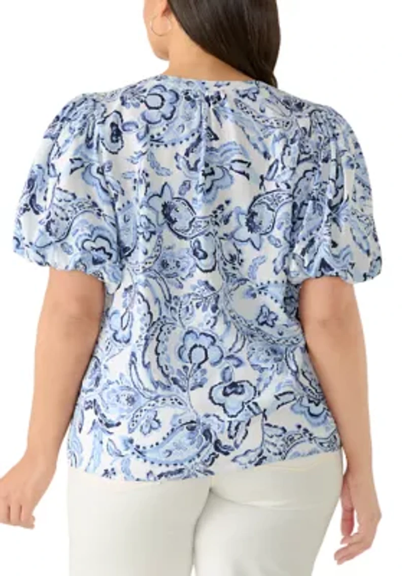 Plus Short Sleeve Organdy Puff Top