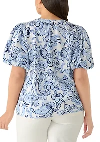 Plus Short Sleeve Organdy Puff Top