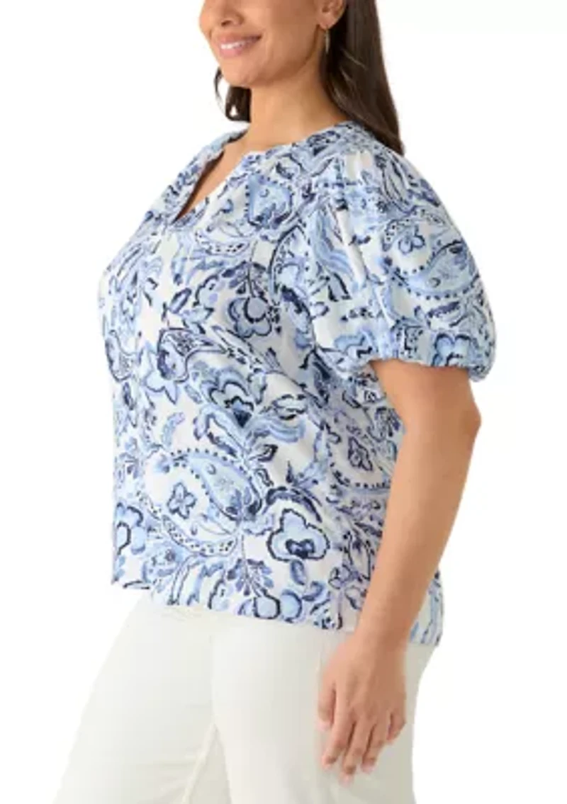 Plus Short Sleeve Organdy Puff Top