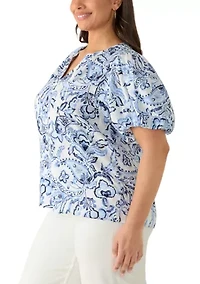 Plus Short Sleeve Organdy Puff Top