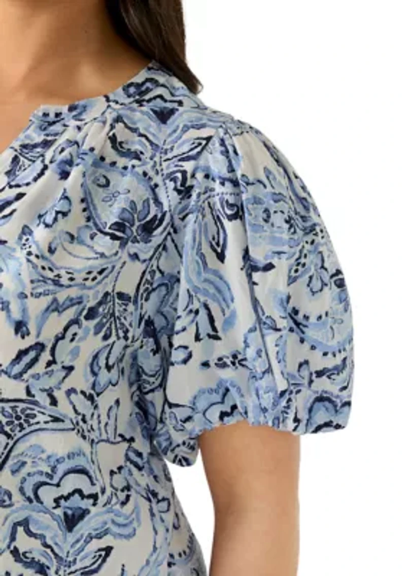 Plus Short Sleeve Organdy Puff Top