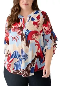 Plus 3/4 Flutter Sleeve Blouse