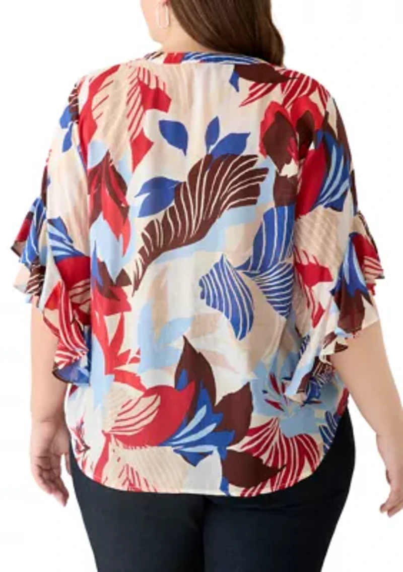Plus 3/4 Flutter Sleeve Blouse