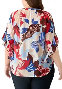 Plus 3/4 Flutter Sleeve Blouse