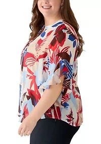 Plus 3/4 Flutter Sleeve Blouse