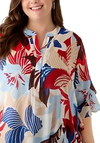 Plus 3/4 Flutter Sleeve Blouse
