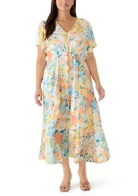 Plus Flutter Sleeve Tiered Dress