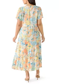 Plus Flutter Sleeve Tiered Dress