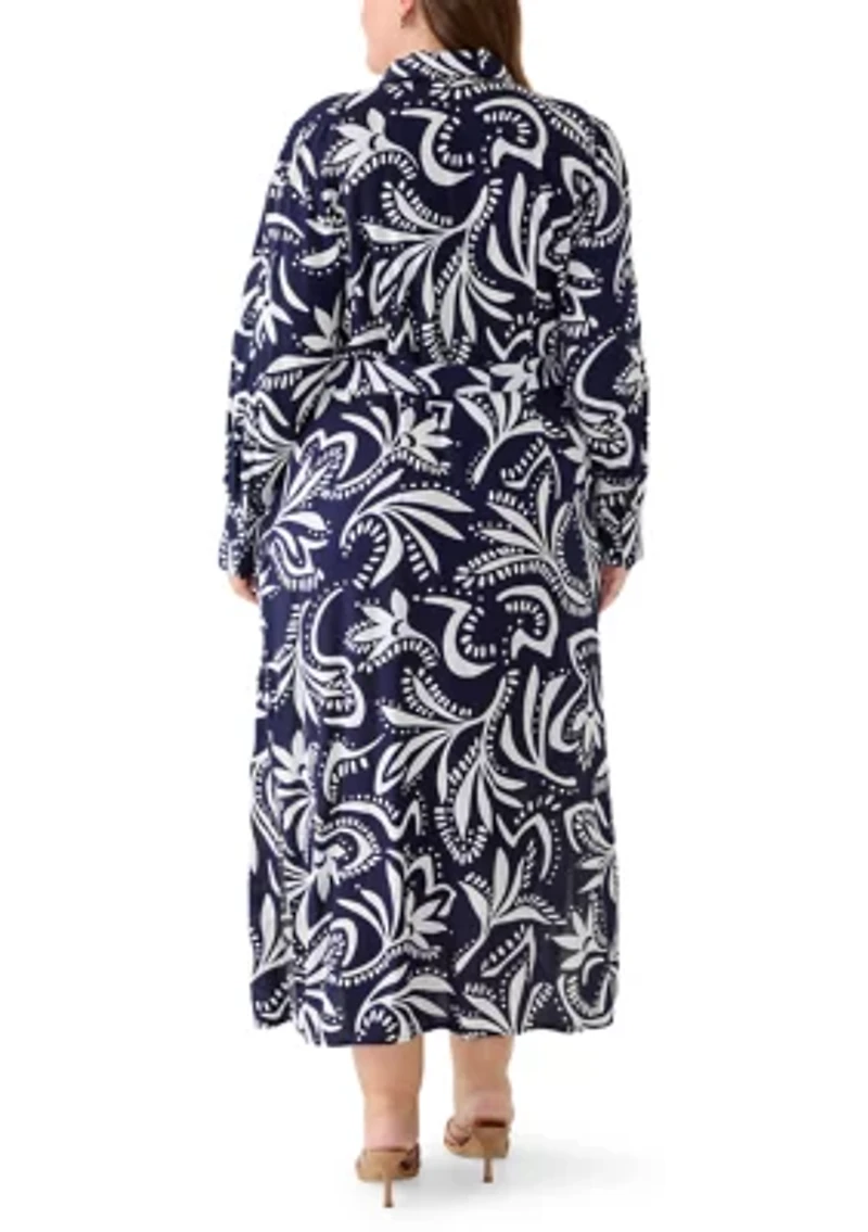 Plus Challis 3/4 Sleeve Collared Dress