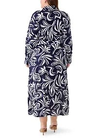 Plus Challis 3/4 Sleeve Collared Dress