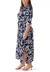 Plus Challis 3/4 Sleeve Collared Dress