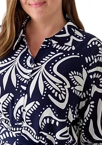 Plus Challis 3/4 Sleeve Collared Dress