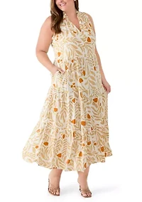 Plus Challis Sleeveless V-Neck Tiered Dress