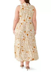 Plus Challis Sleeveless V-Neck Tiered Dress