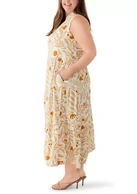 Plus Challis Sleeveless V-Neck Tiered Dress