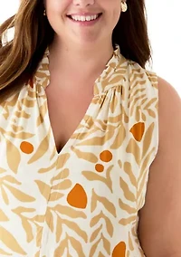 Plus Challis Sleeveless V-Neck Tiered Dress