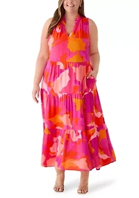 Plus Challis V-Neck Tiered Dress