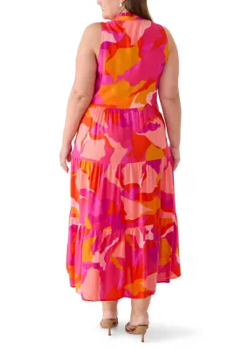 Plus Challis V-Neck Tiered Dress