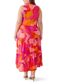Plus Challis V-Neck Tiered Dress